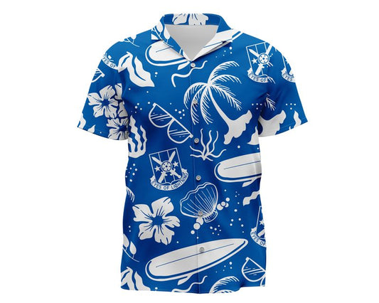25ID Divarty 125th IEW BN Blue and White Aloha Adventure Hawaiian Shirt